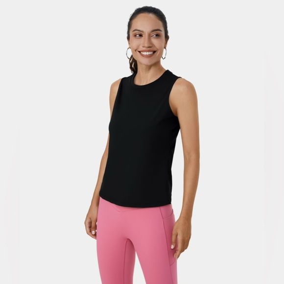 Halara Black Cut Out Crossover Hem Solid Yoga Tank Top/Shirt | NEW!! - Picture 3 of 12